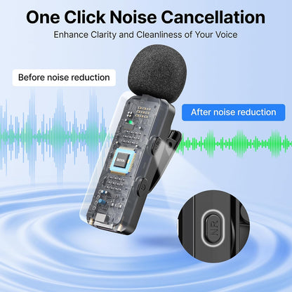 BY-V20 Wireless Lavalier Microphones for iPhone 15/16 Series & USB-C Devices - 100M Range, 9H Battery Life, Noise Reduction Mini Clip-On Mic for Video Recording, YouTube, and TikTok