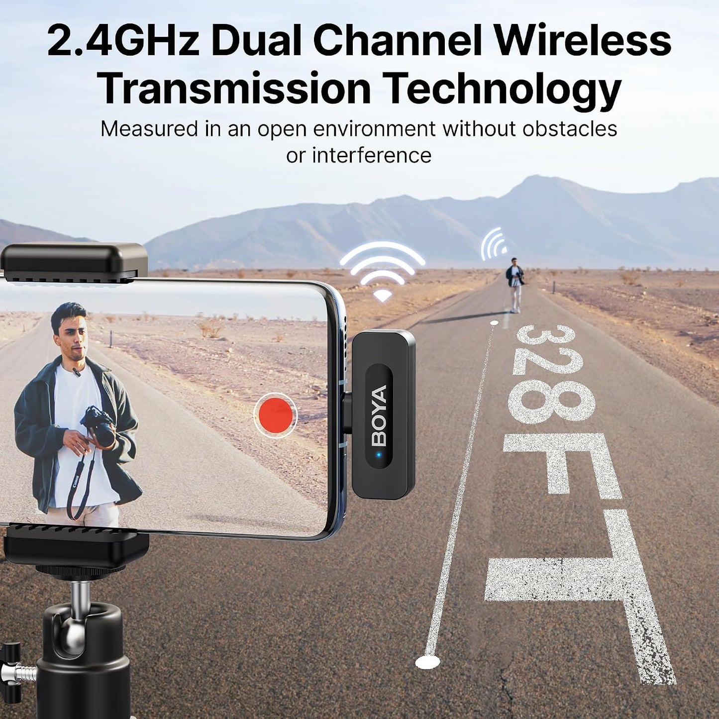 BY-V20 Wireless Lavalier Microphones for iPhone 15/16 Series & USB-C Devices - 100M Range, 9H Battery Life, Noise Reduction Mini Clip-On Mic for Video Recording, YouTube, and TikTok