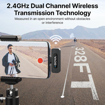 BY-V20 Wireless Lavalier Microphones for iPhone 15/16 Series & USB-C Devices - 100M Range, 9H Battery Life, Noise Reduction Mini Clip-On Mic for Video Recording, YouTube, and TikTok