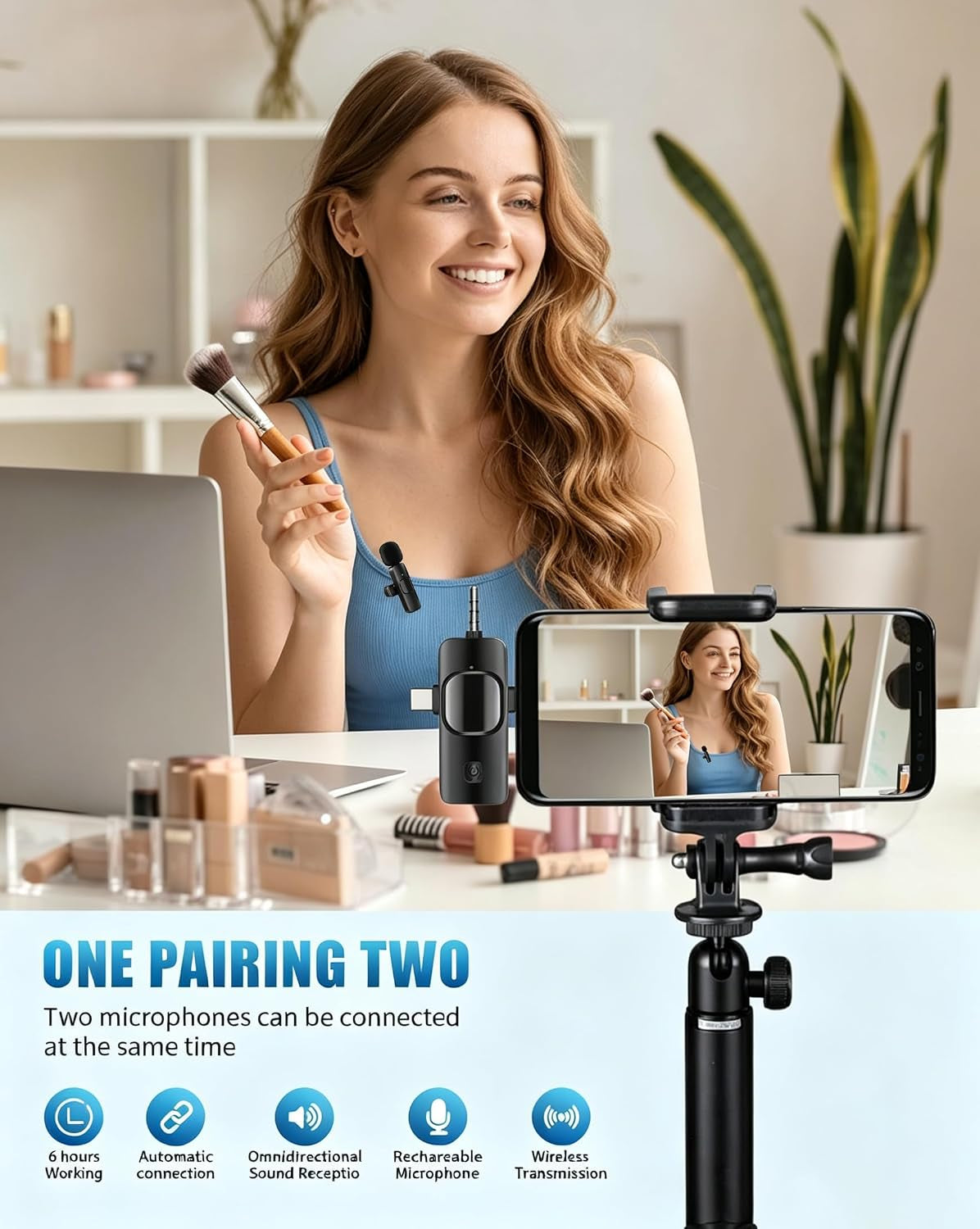Wireless Lavailer Microphones for Android Iphone Ipad Laptop & Camera, USB-C, Wireless Mini Microphone for Video Recording, Vlog, Youtube, Tiktok