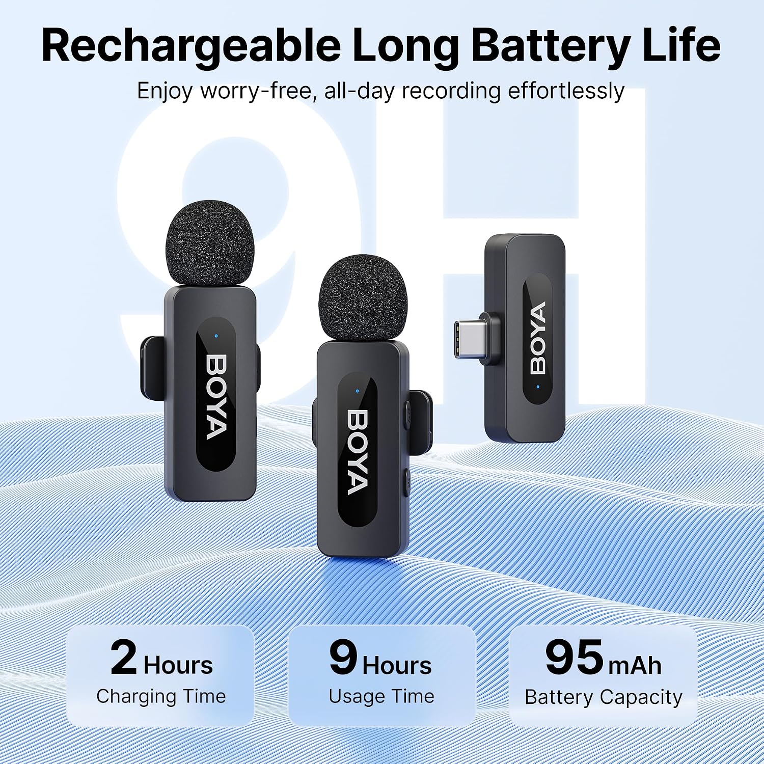 BY-V20 Wireless Lavalier Microphones for iPhone 15/16 Series & USB-C Devices - 100M Range, 9H Battery Life, Noise Reduction Mini Clip-On Mic for Video Recording, YouTube, and TikTok