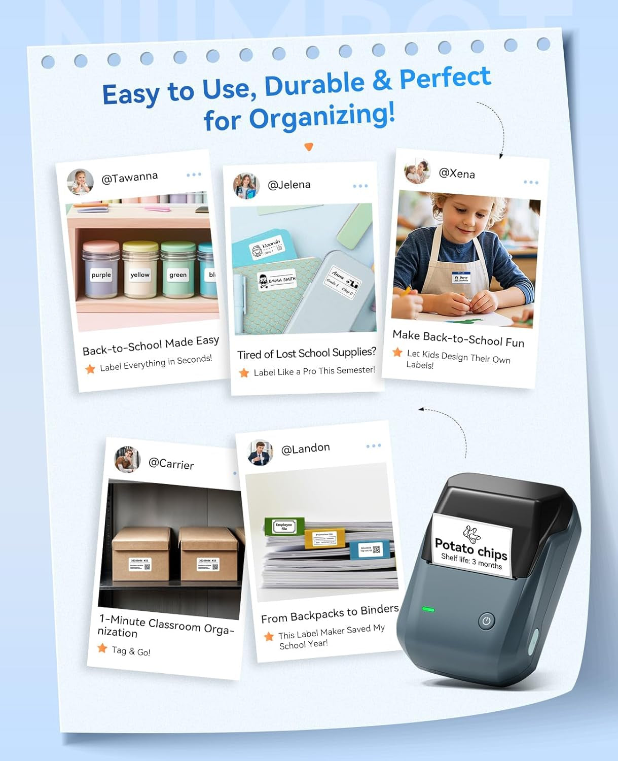 B1 Label Maker, Portable Thermal Label Printer, Mini Label Maker Machine with Tape, Bluetooth Small Sticker Printer with Auto Identification, Labelling Machine for Office, Home, Business