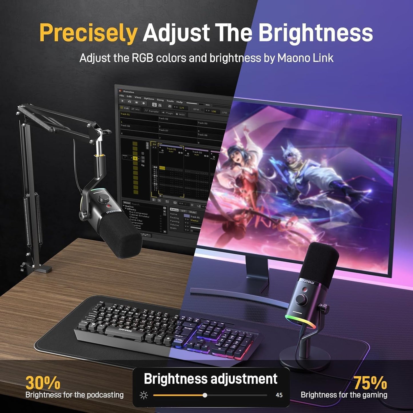 USB/XLR Dynamic Microphone for Gaming Streaming,Computer PC Microphone with Software-Rgb, Mute Button, 48Khz/24Bit Podcasting Desktop Mic for Youtube Video Recording PD100X