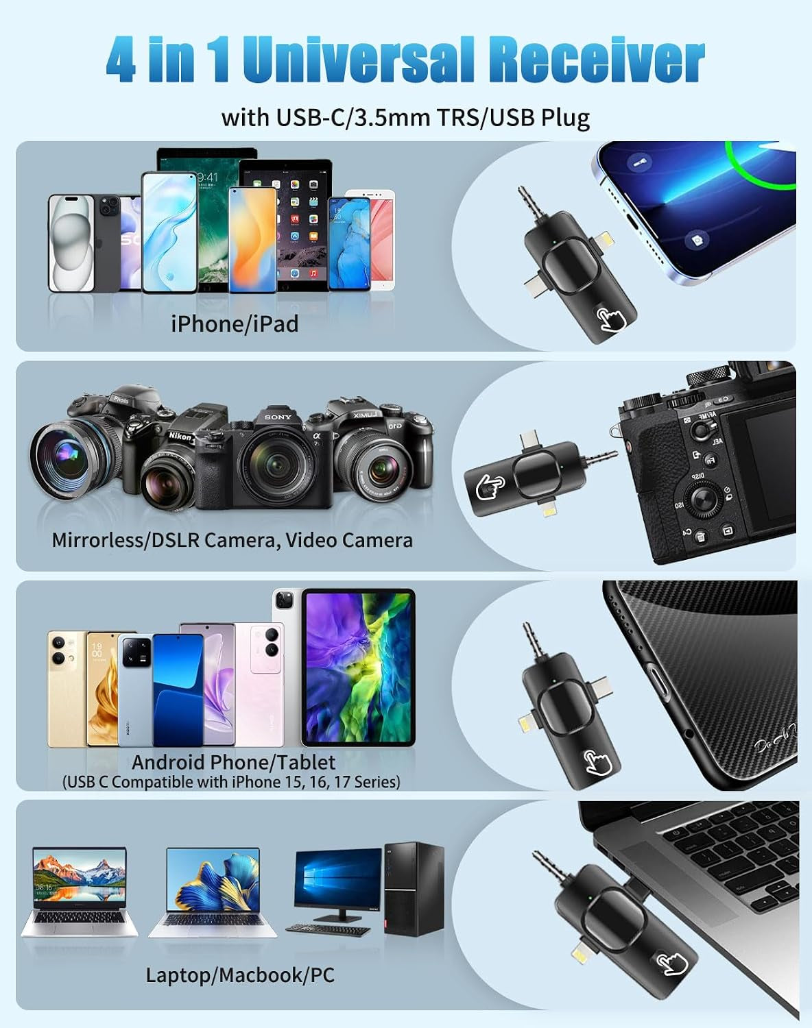 Wireless Lavailer Microphones for Android Iphone Ipad Laptop & Camera, USB-C, Wireless Mini Microphone for Video Recording, Vlog, Youtube, Tiktok