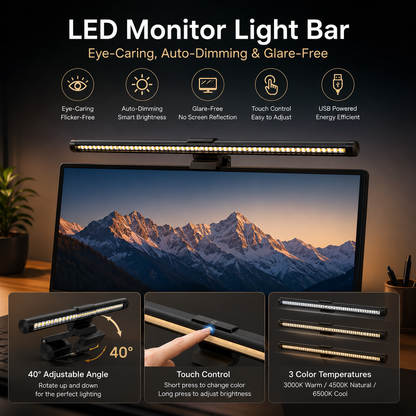 LED Monitor Light Bar – Eye-Caring, Auto-Dimming & Glare-Free