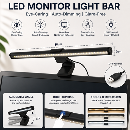 LED Monitor Light Bar – Eye-Caring, Auto-Dimming & Glare-Free