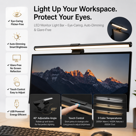LED Monitor Light Bar – Eye-Caring, Auto-Dimming & Glare-Free