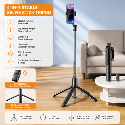 All-in-One: Precision Tripod & Ultra-Extended Selfie Stick