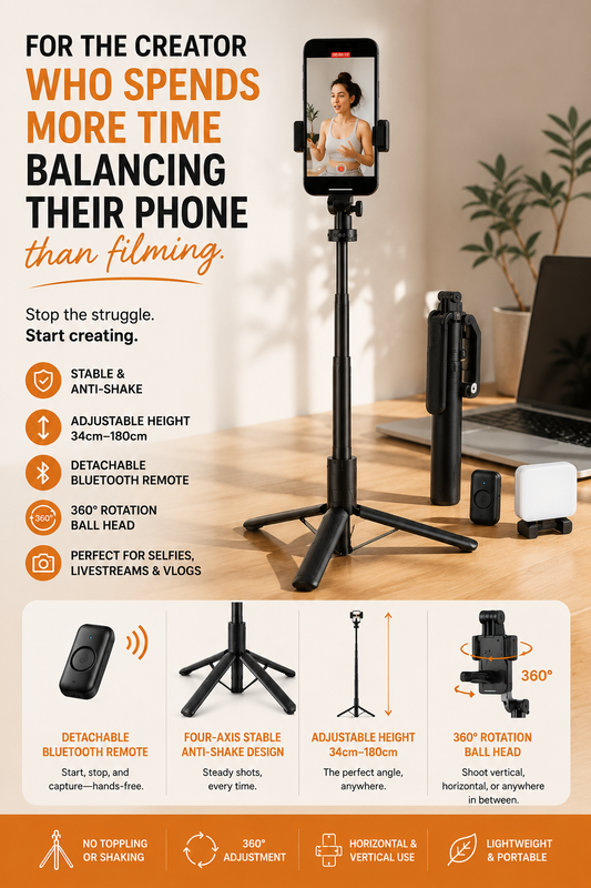 All-in-One: Precision Tripod & Ultra-Extended Selfie Stick