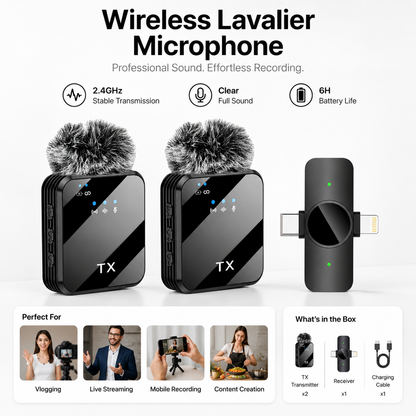 ProClip™ 3-in-1 Wireless Lavalier Mic-– Studio-Quality Sound for iPhone & Android Creators.
