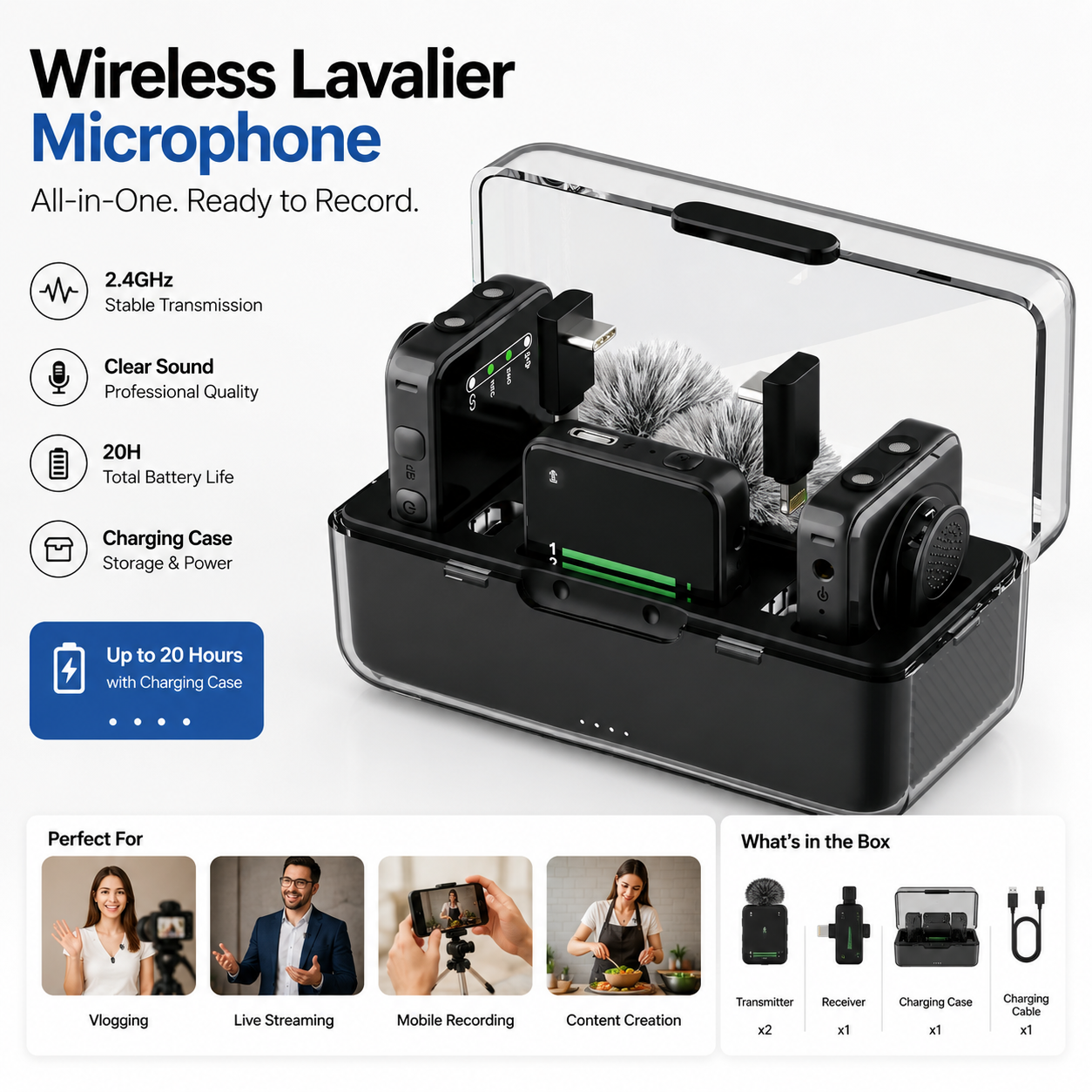 Elevate Your Audio Experience with the 3-in-1 Wireless Lavalier Microphone for iPhone, Android, and Camera - Perfect for Video Recording, TikTok, YouTube, and Interviews with Noise Cancelling and 328Ft Range!