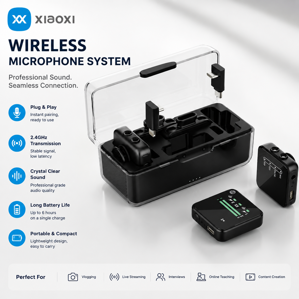Elevate Your Audio Experience with the 3-in-1 Wireless Lavalier Microphone for iPhone, Android, and Camera - Perfect for Video Recording, TikTok, YouTube, and Interviews with Noise Cancelling and 328Ft Range!