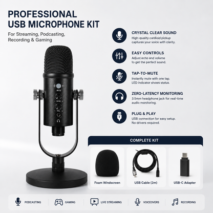 Creators Blue Yeti USB Microphone for PC, Mac, Gaming, Recording, Streaming, Podcasting, Studio and Computer Condenser Mic with Blue VO!CE Effects, 4 Pickup Patterns, Plug and Play - Blackout