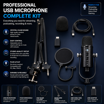 Creators Blue Yeti USB Microphone for PC, Mac, Gaming, Recording, Streaming, Podcasting, Studio and Computer Condenser Mic with Blue VO!CE Effects, 4 Pickup Patterns, Plug and Play - Blackout