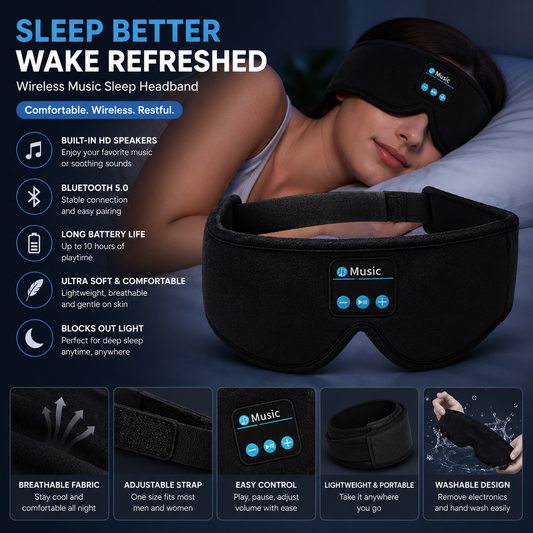 Ultimate 3D Sleep Headphones: Bluetooth Wireless Music Eye Mask for Uninterrupted Sleep