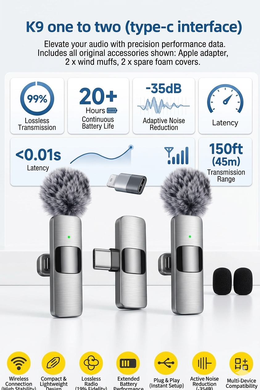 ProClip™ Wireless Lavalier Mic (2-Pack) – Studio-Quality Sound for iPhone & Android Creators