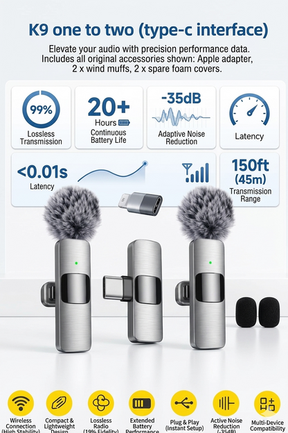 ProClip™ Wireless Lavalier Mic (2-Pack) – Studio-Quality Sound for iPhone & Android Creators