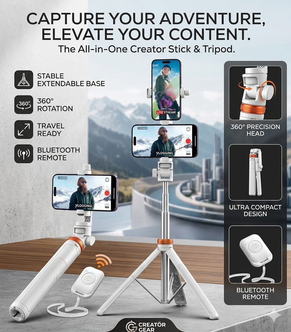 All-in-One: Precision Tripod & Ultra-Extended Selfie Stick