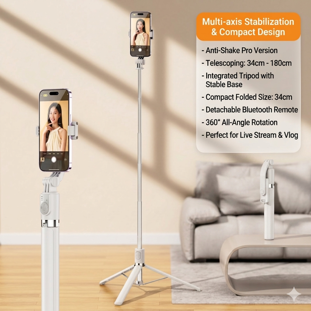 All-in-One: Precision Tripod & Ultra-Extended Selfie Stick