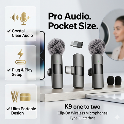 ProClip™ Wireless Lavalier Mic (2-Pack) – Studio-Quality Sound for iPhone & Android Creators