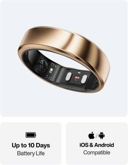 Gen 2 Air, Ultra-Thin AI Smart Ring, Size First with Sizing Kit - 10-Day Battery Life, Sleep/Heart Rate/Stress/Women'S Health Tracker, Compatible with Android & Ios (Size 8, Dune Gold)
