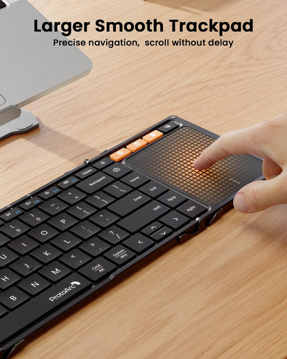 Foldable Keyboard with Touchpad, XK01 TP Folding Portable Keyboard, Full Size Keys, Large Trackpad Bluetooth Travel Keyboards for Ipad Laptop PC Tablets -Black