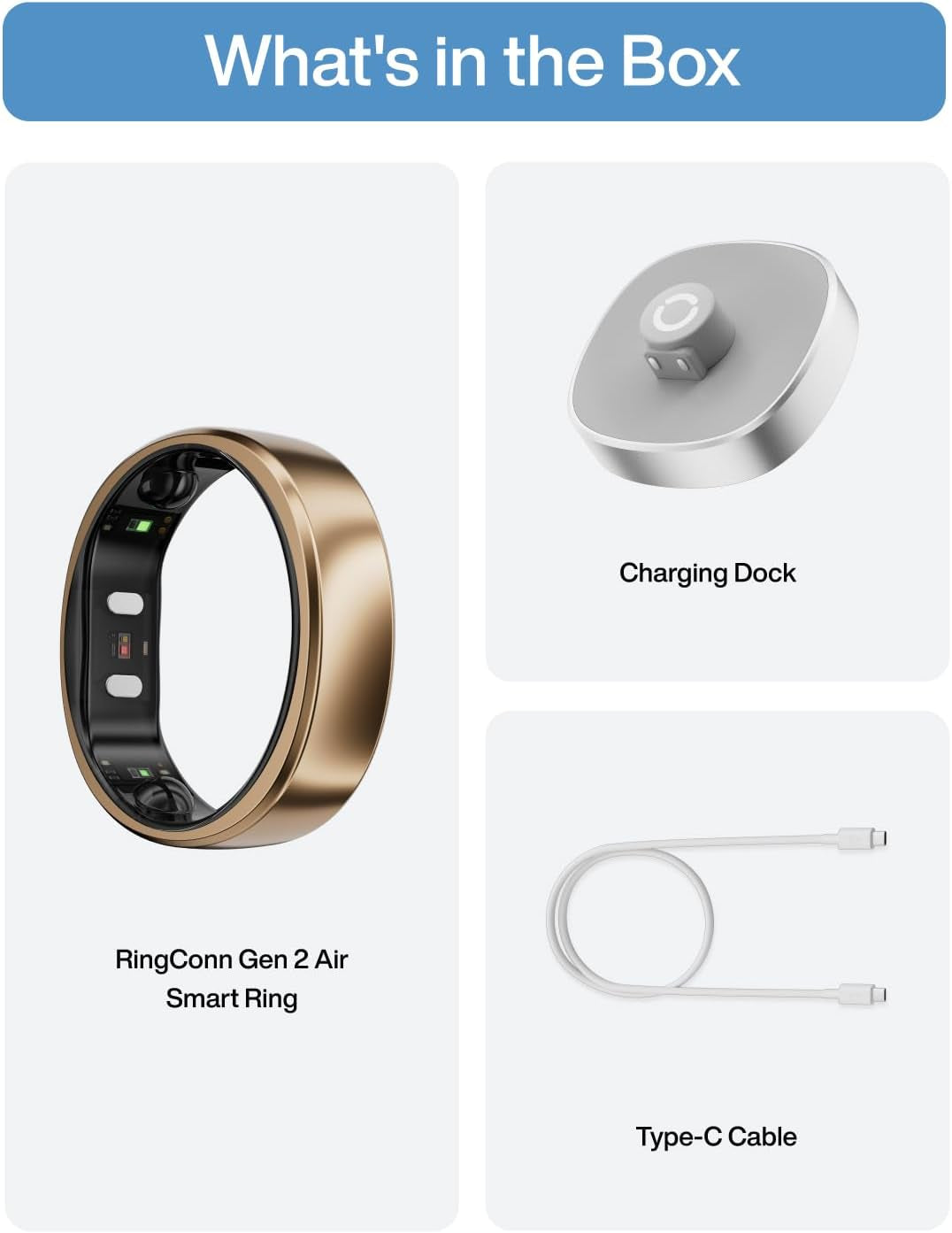 Gen 2 Air, Ultra-Thin AI Smart Ring, Size First with Sizing Kit - 10-Day Battery Life, Sleep/Heart Rate/Stress/Women'S Health Tracker, Compatible with Android & Ios (Size 8, Dune Gold)