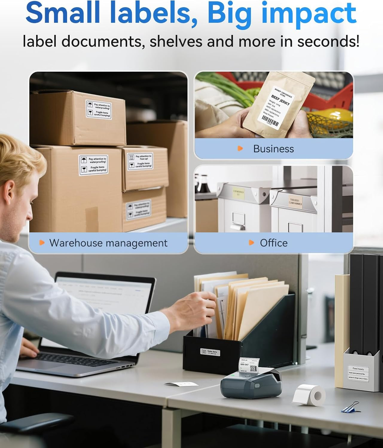 B1 Label Maker, Portable Thermal Label Printer, Mini Label Maker Machine with Tape, Bluetooth Small Sticker Printer with Auto Identification, Labelling Machine for Office, Home, Business
