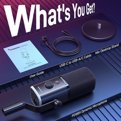 USB/XLR Dynamic Microphone for Gaming Streaming,Computer PC Microphone with Software-Rgb, Mute Button, 48Khz/24Bit Podcasting Desktop Mic for Youtube Video Recording PD100X