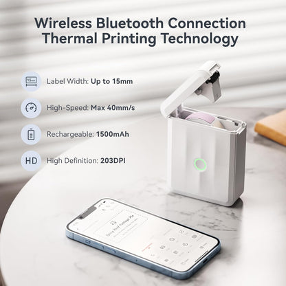 D110 Upgraded Label Maker, Mini Label Printer, Portable Label Maker Machine with Tape Bluetooth Thermal Labelling Machine Small Sticker Printer for Home Kitchen School Office Store, White