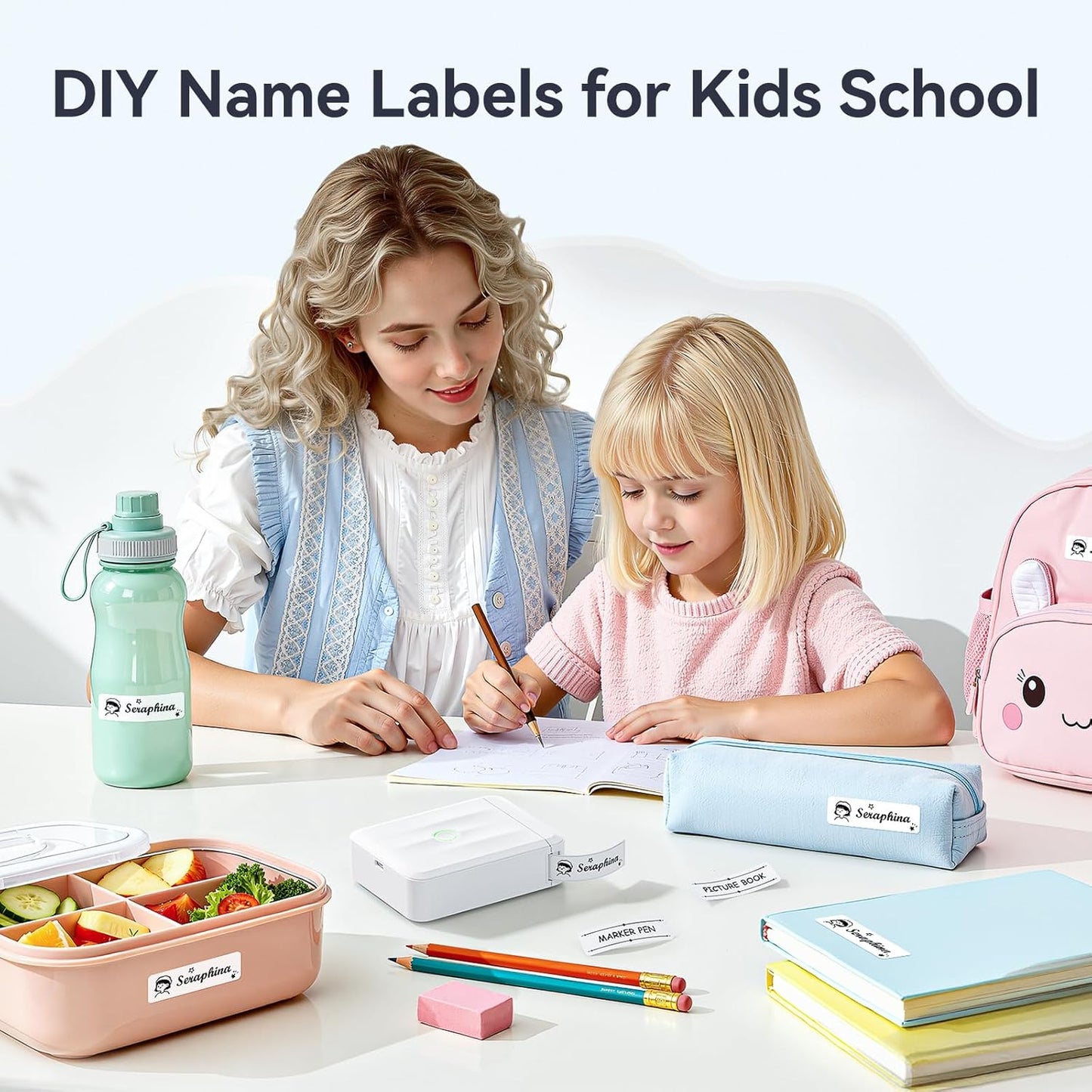 D110 Upgraded Label Maker, Mini Label Printer, Portable Label Maker Machine with Tape Bluetooth Thermal Labelling Machine Small Sticker Printer for Home Kitchen School Office Store, White