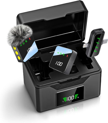 3-In-1 Wireless Lavalier Microphone for Iphone, Android, Camera | Mini Microphone with Digital Display & Noise Reduction, 20H Battery Life, Mic for Video Recording, Tiktok, Youtube, Vlogging