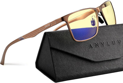 Blue Light Glasses Men, Relieve Eyestrain and Eye Protection, Al-Mg Metal Computer Blue Light Blocking Glasses