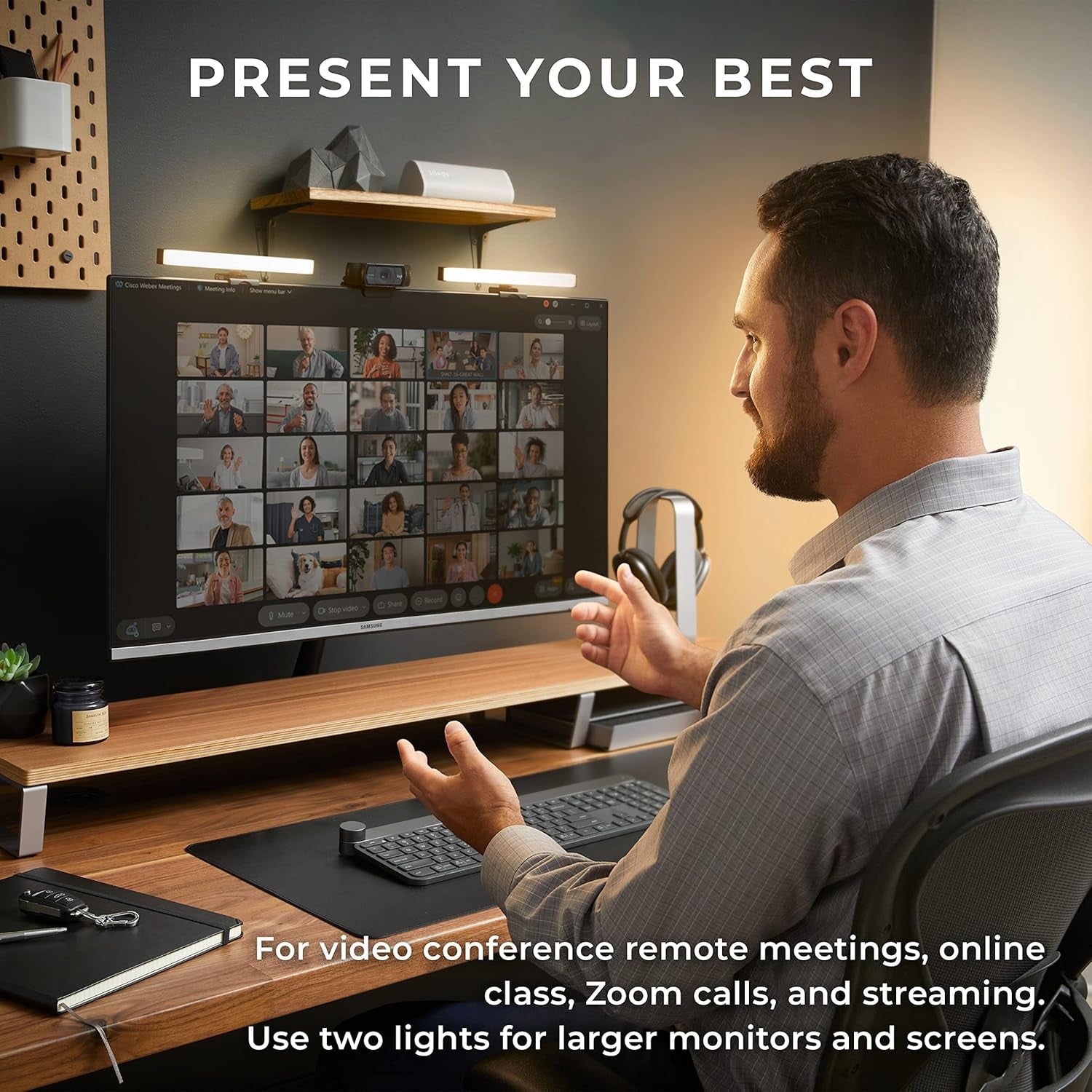 Video Conference Lighting - Webcam Light for Streaming, LED Monitor and Laptop Light for Video Conferencing, Zoom Lighting for Computer, Replace Ring Light for Zoom Meetings, Double Kit