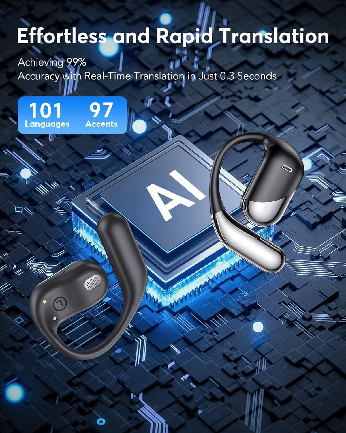 Real-Time AI Translation Earbuds, 198 Language Translator Earbuds, Audifonos Traductores Inglés Español, 3-In-1 Translating Earbuds for Travel, Meetings & Language Learning, with Charging Case