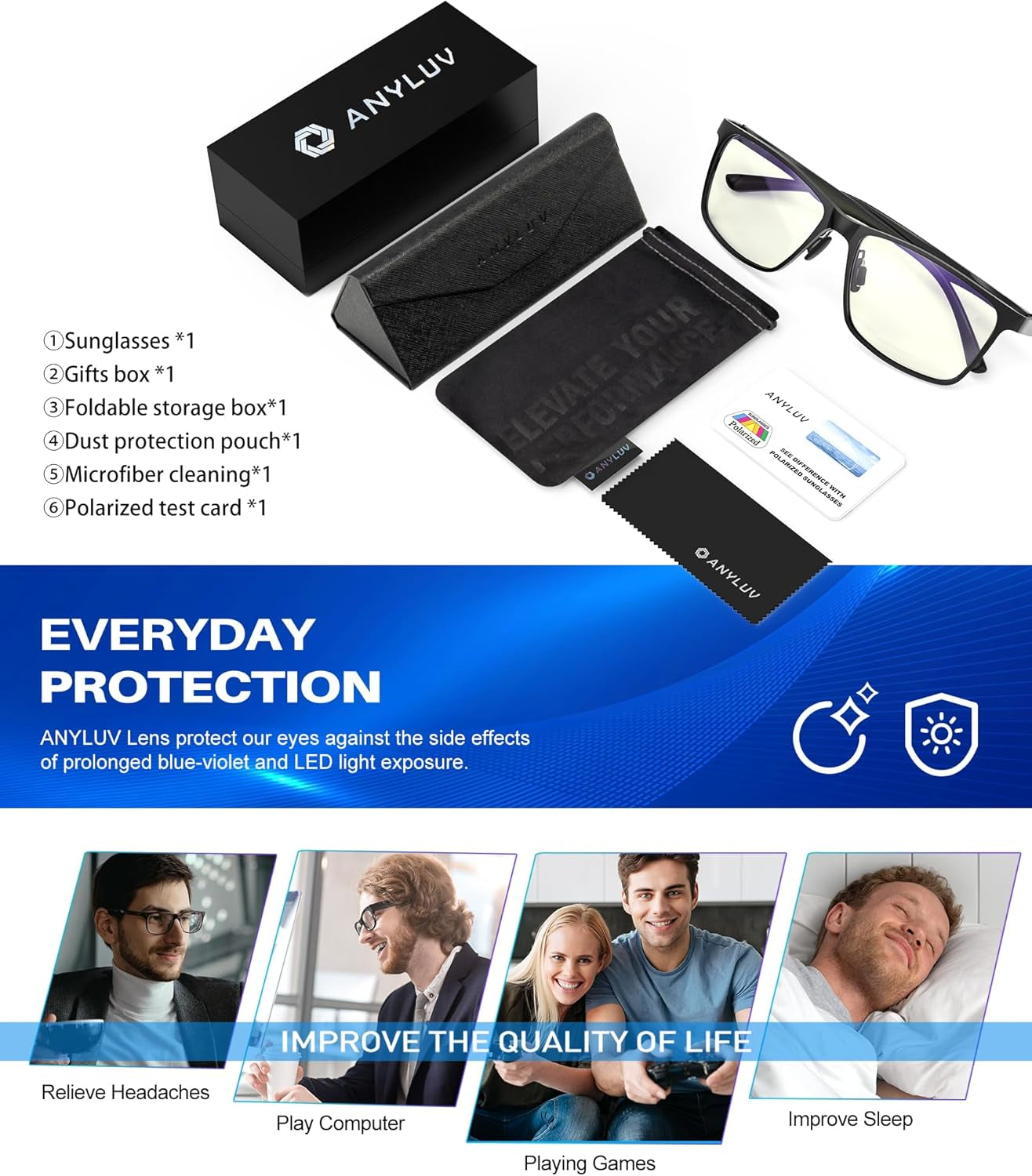 Blue Light Glasses Men, Relieve Eyestrain and Eye Protection, Al-Mg Metal Computer Blue Light Blocking Glasses