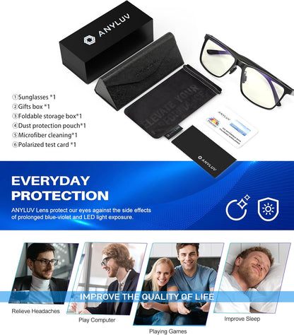 Blue Light Glasses Men, Relieve Eyestrain and Eye Protection, Al-Mg Metal Computer Blue Light Blocking Glasses