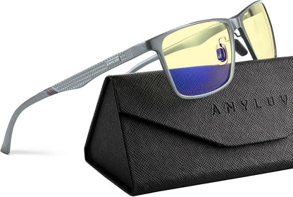 Blue Light Glasses Men, Relieve Eyestrain and Eye Protection, Al-Mg Metal Computer Blue Light Blocking Glasses