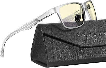 Blue Light Glasses Men, Relieve Eyestrain and Eye Protection, Al-Mg Metal Computer Blue Light Blocking Glasses