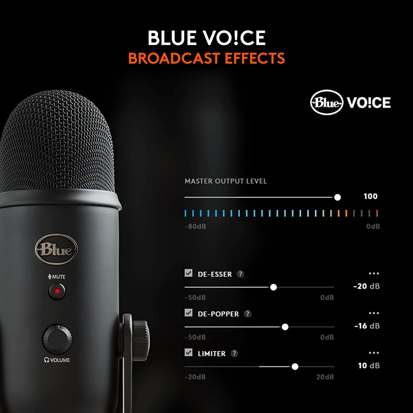 Creators Blue Yeti USB Microphone for PC, Mac, Gaming, Recording, Streaming, Podcasting, Studio and Computer Condenser Mic with Blue VO!CE Effects, 4 Pickup Patterns, Plug and Play - Blackout