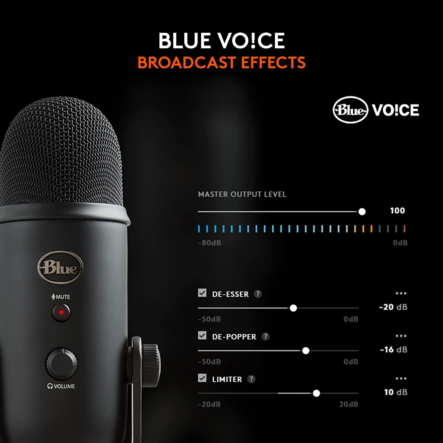 Creators Blue Yeti USB Microphone for PC, Mac, Gaming, Recording, Streaming, Podcasting, Studio and Computer Condenser Mic with Blue VO!CE Effects, 4 Pickup Patterns, Plug and Play - Blackout
