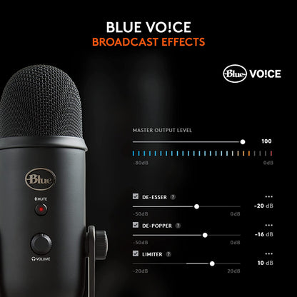 Creators Blue Yeti USB Microphone for PC, Mac, Gaming, Recording, Streaming, Podcasting, Studio and Computer Condenser Mic with Blue VO!CE Effects, 4 Pickup Patterns, Plug and Play - Blackout
